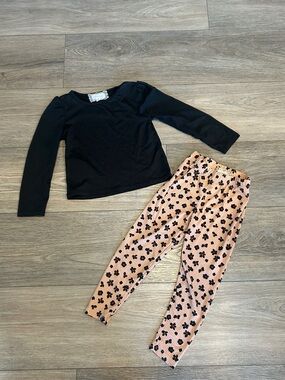 btween Black Long-Sleeve‎ Top with Tan Floral Pants Set Size 4T
